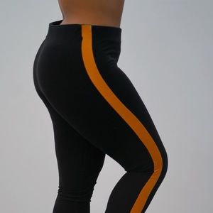 Yellow Striped black leggings